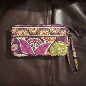 Vera Bradley Quilted Purple Floral Flower Leaf Wristlet Clutch Wallet Bag Purse💜
